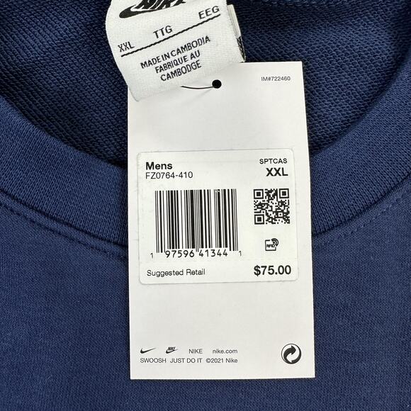 Nike Sweatshirt Mens 2XL Navy Crewneck Fleece Back Graphic Pullover FZ0764-410 - Picture 7 of 11
